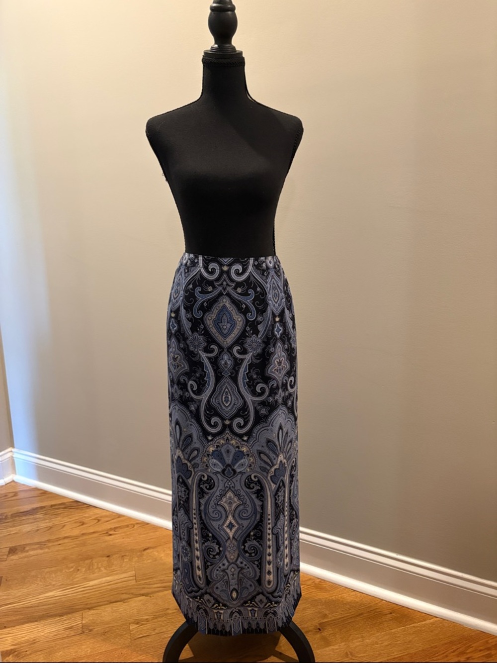 Talbots navy and light blue paisley maxi skirt